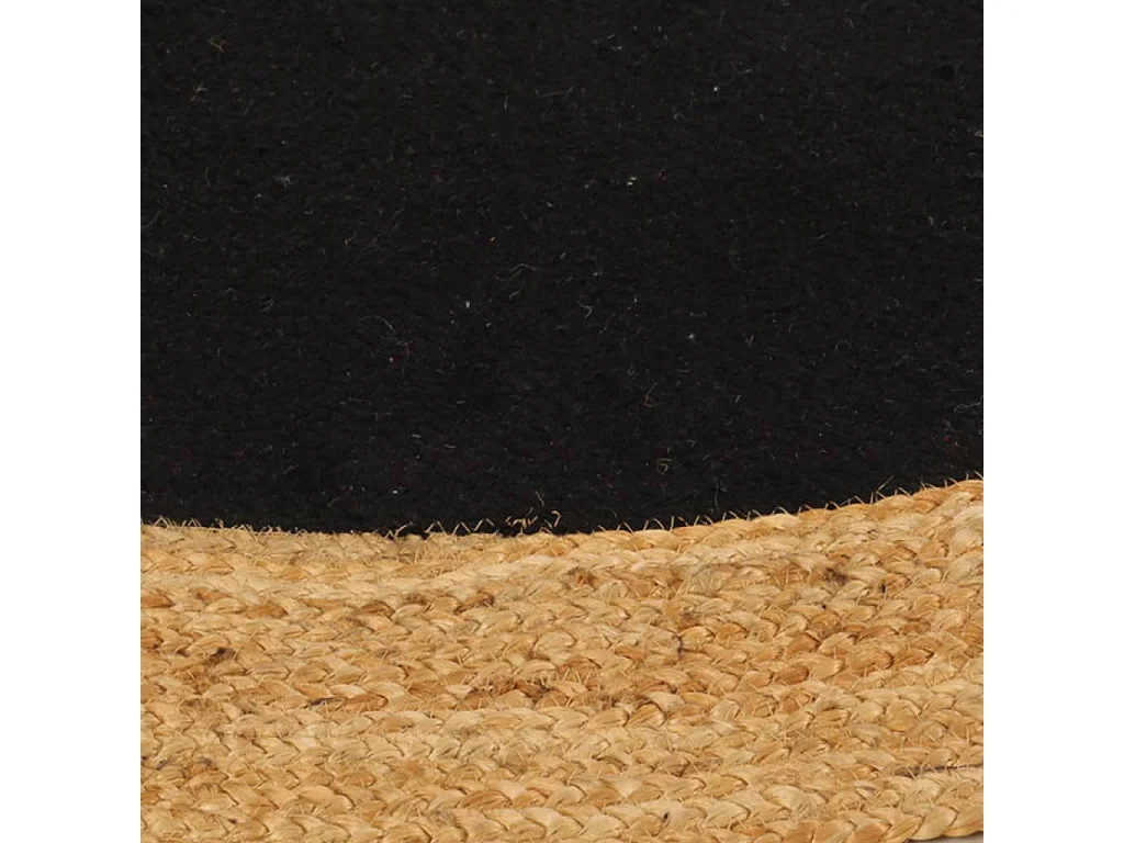 Tapis tressé Noir et naturel 90 cm Jute et coton Rond QBH75448