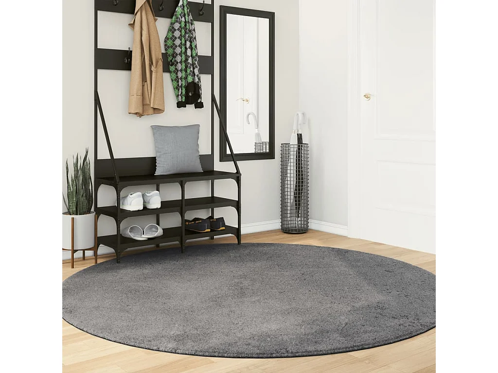 Tapis HUARTE à poils courts doux et lavable anthracite Ø 200 cm QBH72964