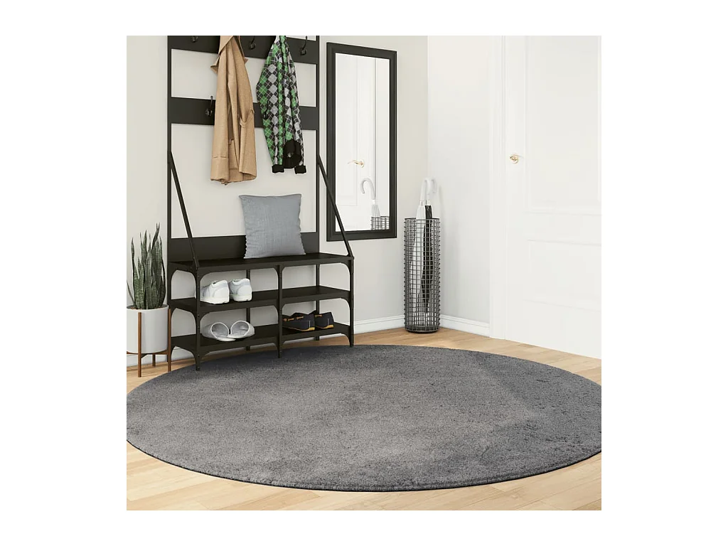 Tapis HUARTE à poils courts doux et lavable anthracite Ø 200 cm QBH72964