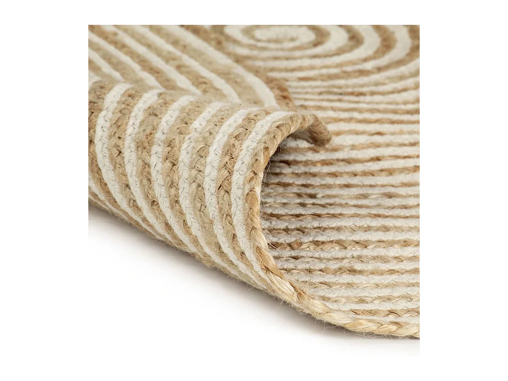Tapis fait à la main Jute avec design de spirale Blanc 120 cm QBH42154