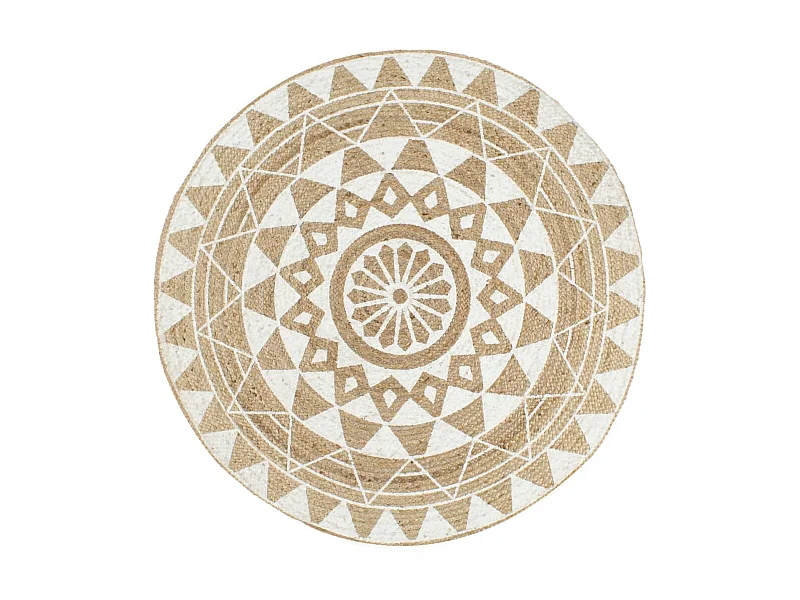 Vloerkleed handgemaakt met witte print 120 cm jute NL916694