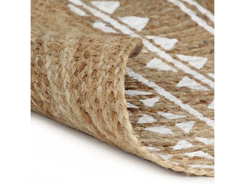 Tapis fait à la main Jute avec imprimé blanc 90 cm QBH97899