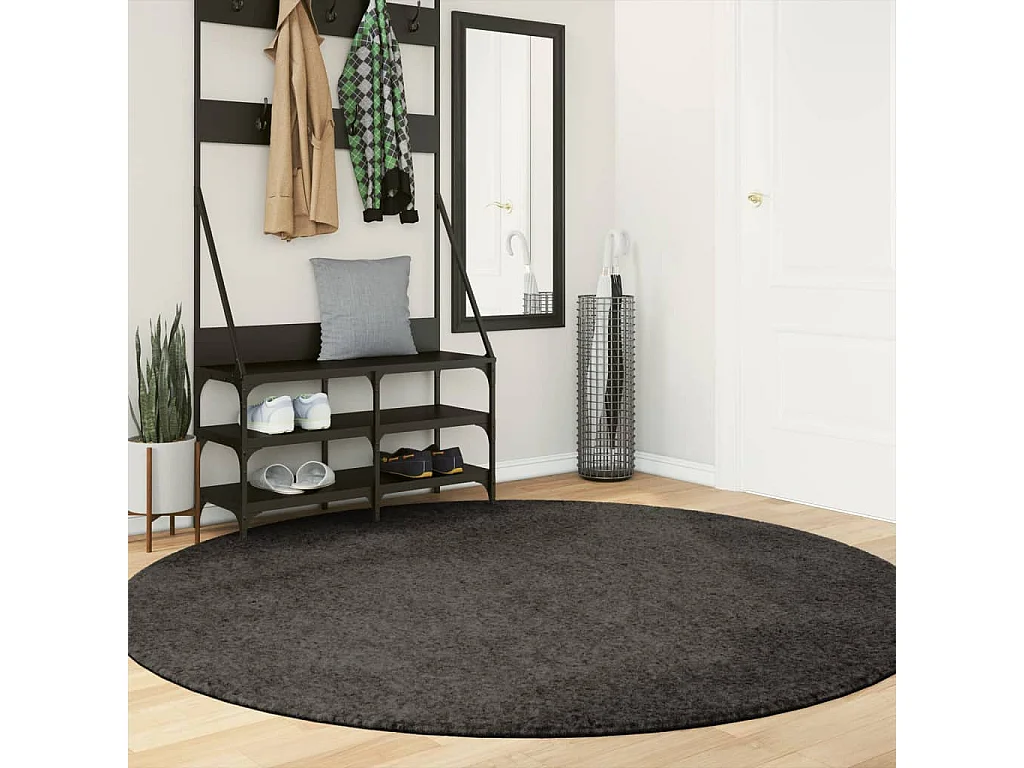 Tapis ISTAN à poils longs aspect brillant anthracite Ø 200 cm QBH64788