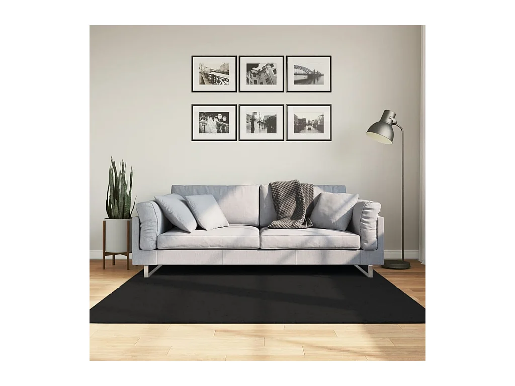 Tapis HUARTE à poils courts doux et lavable noir 160x160 cm QBH33793