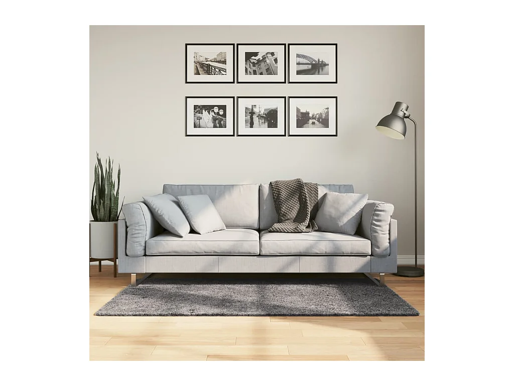 Tapis HUARTE à poils courts doux et lavable anthracite 80x150cm QBH14358