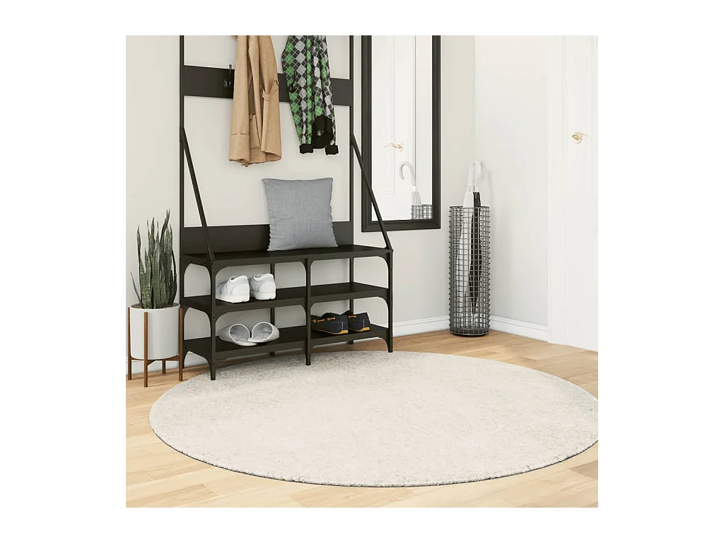 Tapis ISTAN à poils longs aspect brillant crème Ø 120 cm QBH59318