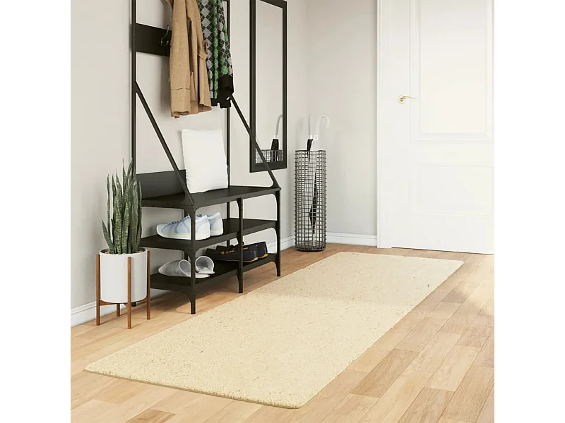 Tapis HUARTE à poils courts doux et lavable crème 80x250 cm QBH28353