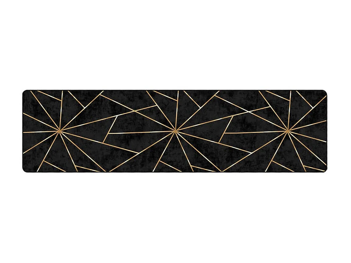 Vloerkleed wasbaar anti-slip 80x300 cm zwart en goudkleurig NL709014