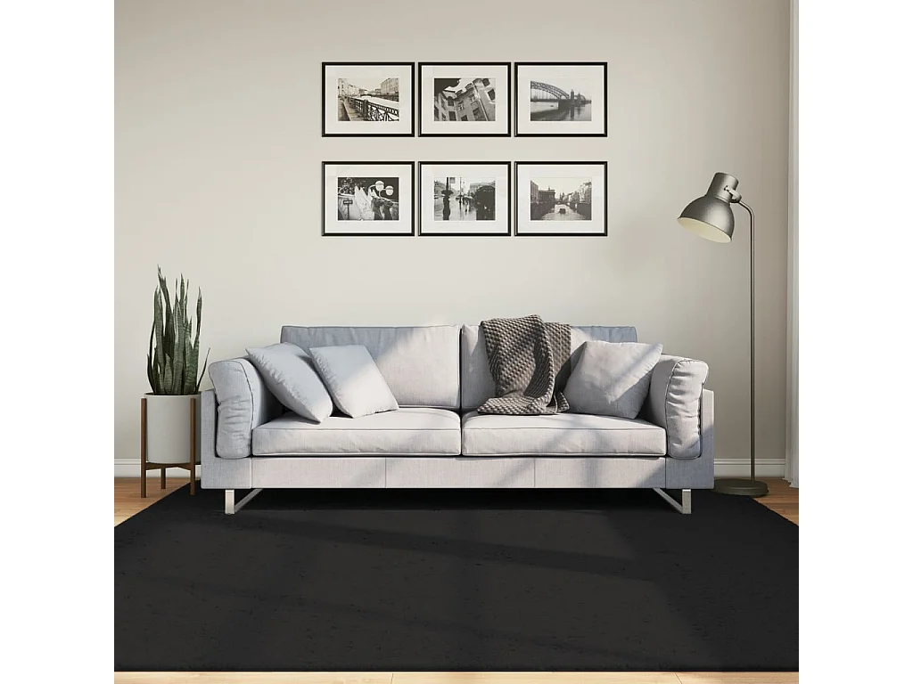 Tapis HUARTE à poils courts doux et lavable noir 200x200 cm QBH64574