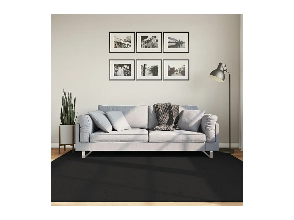 Tapis HUARTE à poils courts doux et lavable noir 200x200 cm QBH64574