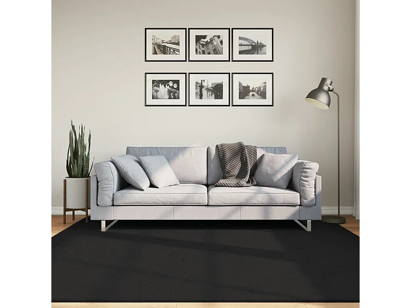 Tapis HUARTE à poils courts doux et lavable noir 200x200 cm QBH64574