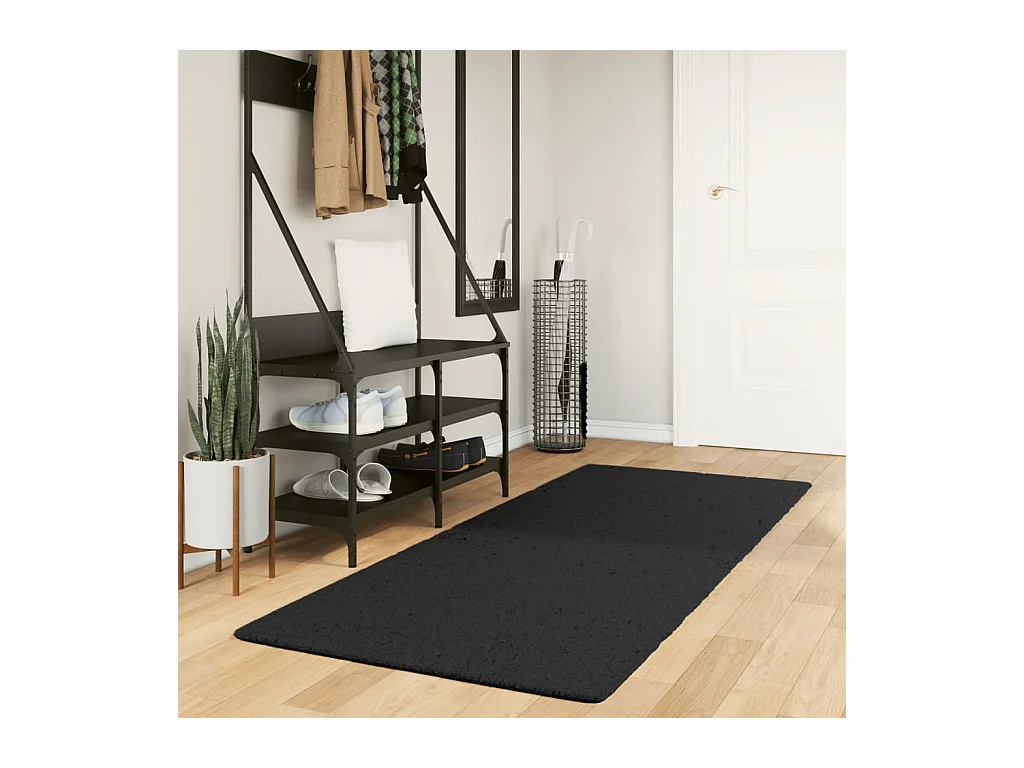 Tapis HUARTE à poils courts doux et lavable noir 80x200 cm QBH96733