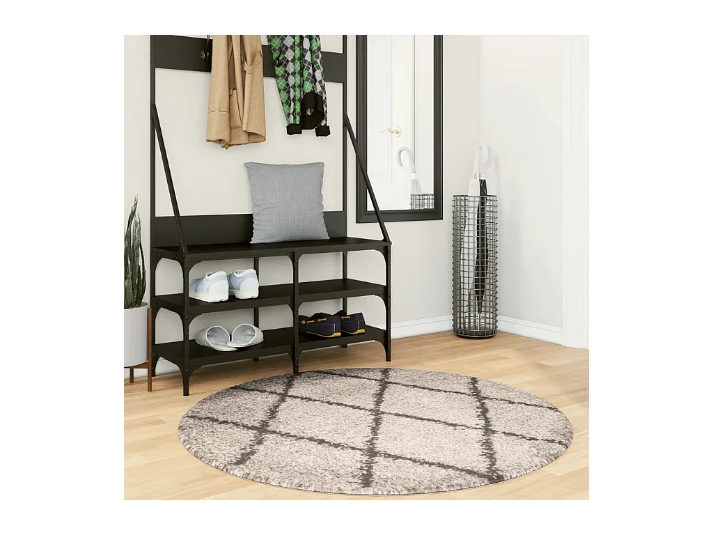 Tapis shaggy à poils longs moderne beige et anthracite Ø 120 cm QBH94772