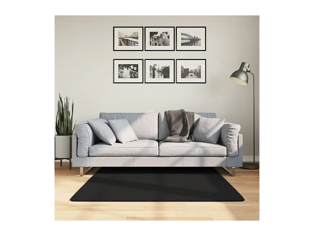Tapis HUARTE à poils courts doux et lavable noir 120x120 cm QBH23310