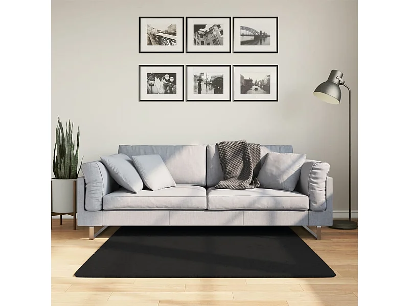 Tapete pelo curto macio e lavável HUARTE 120x120 cm preto PT580532