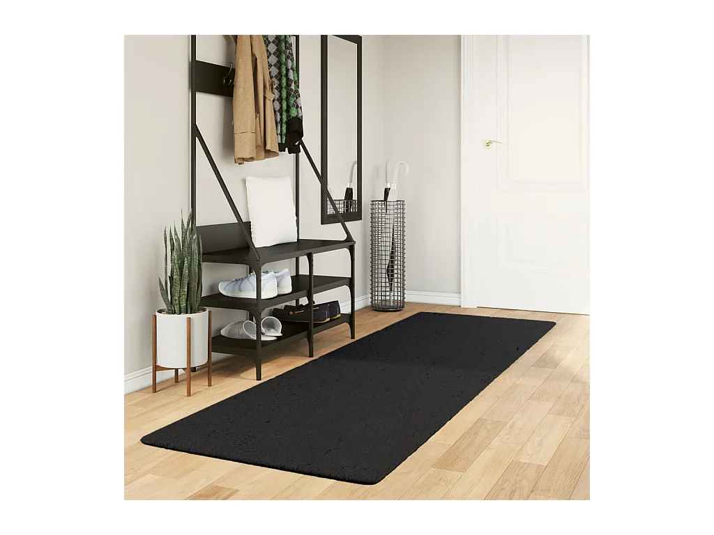 Tapis HUARTE à poils courts doux et lavable noir 80x250 cm QBH29759
