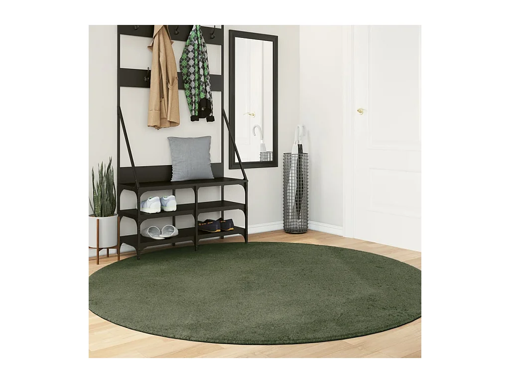 Tapis HUARTE à poils courts doux et lavable vert forêt Ø 200 cm QBH66082