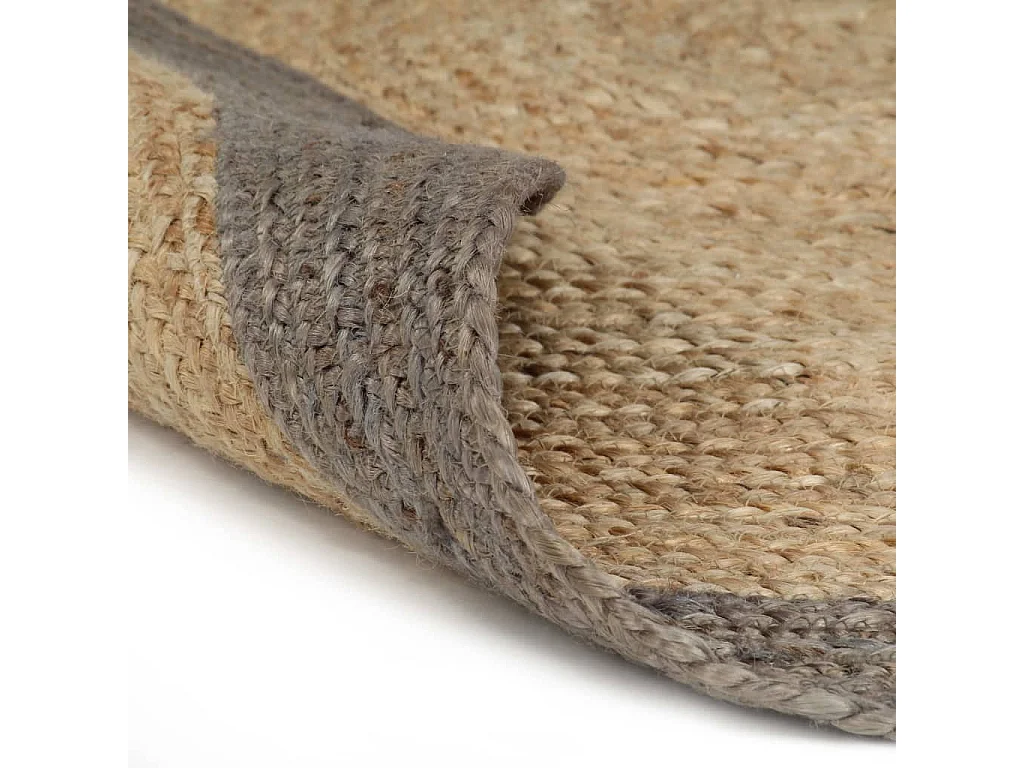 Vloerkleed handgemaakt met grijze rand 150 cm jute NL197038