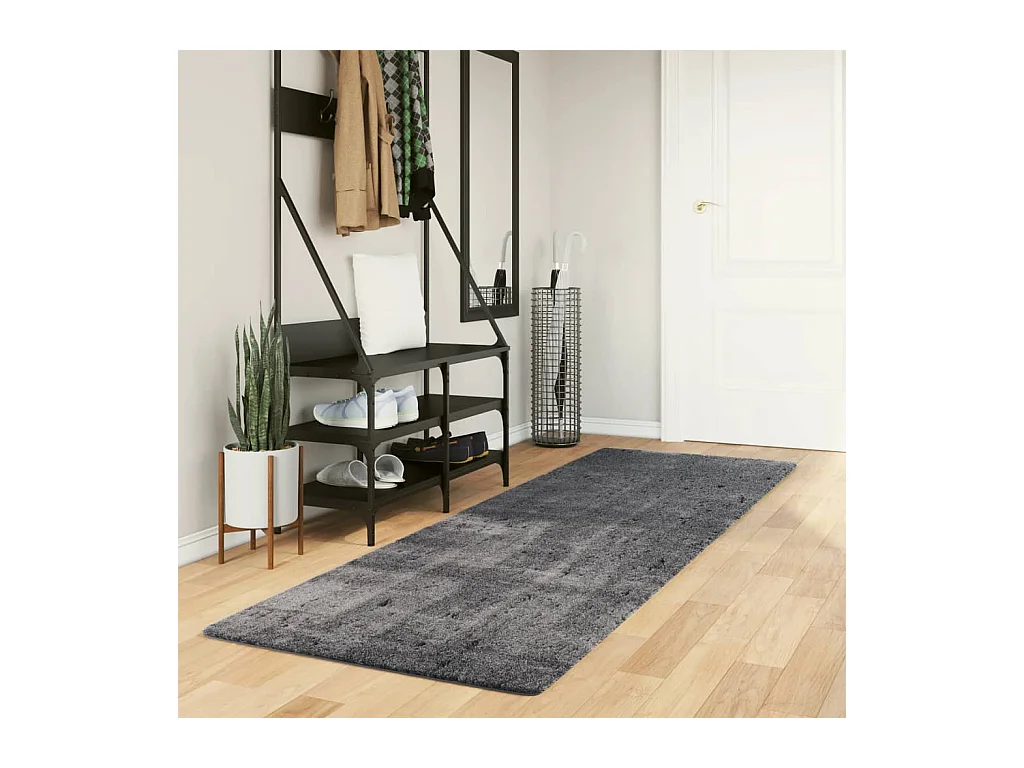 Tapis HUARTE à poils courts doux et lavable anthracite 80x250cm QBH82768