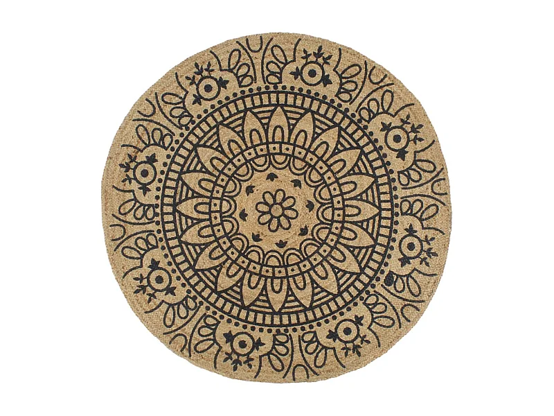 Tapis fait à la main Jute avec imprimé bleu foncé 90 cm QBH21378