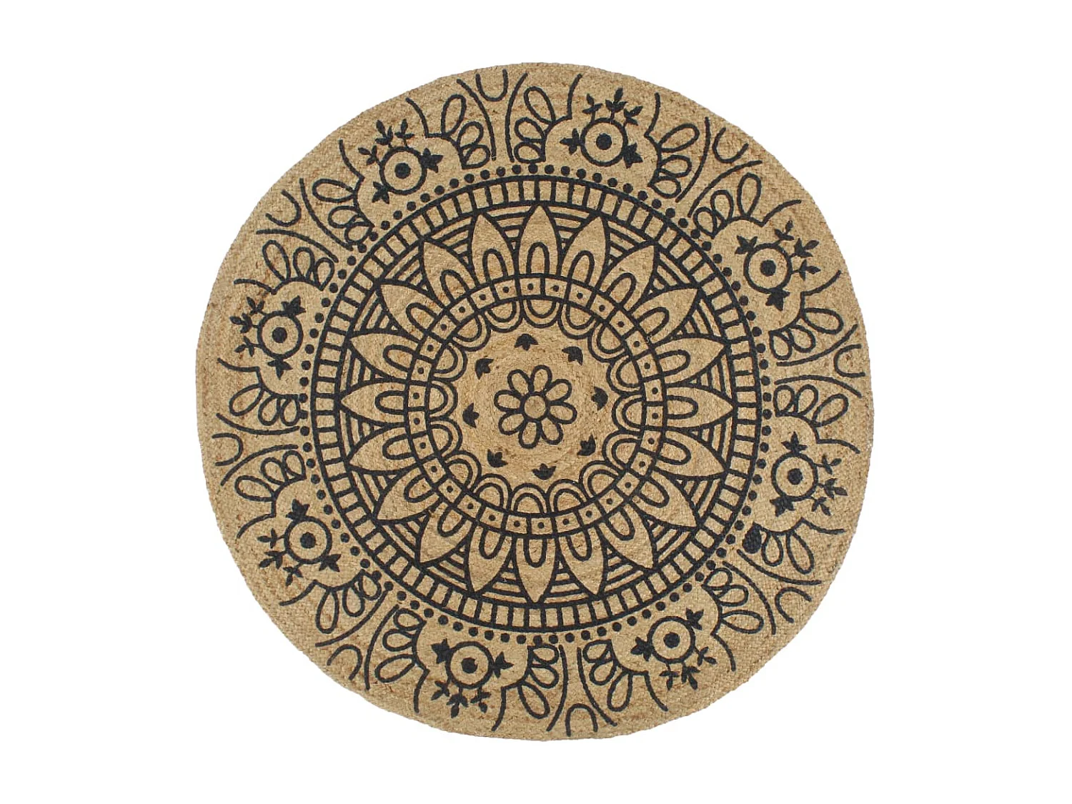 Tapis fait à la main Jute avec imprimé bleu foncé 90 cm QBH21378