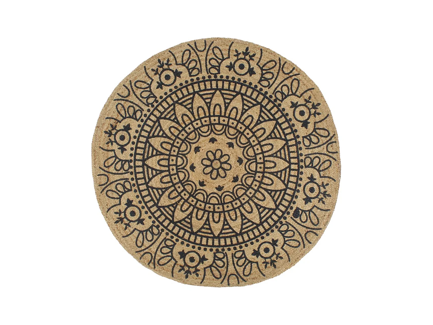 Tapis fait à la main Jute avec imprimé bleu foncé 90 cm QBH21378