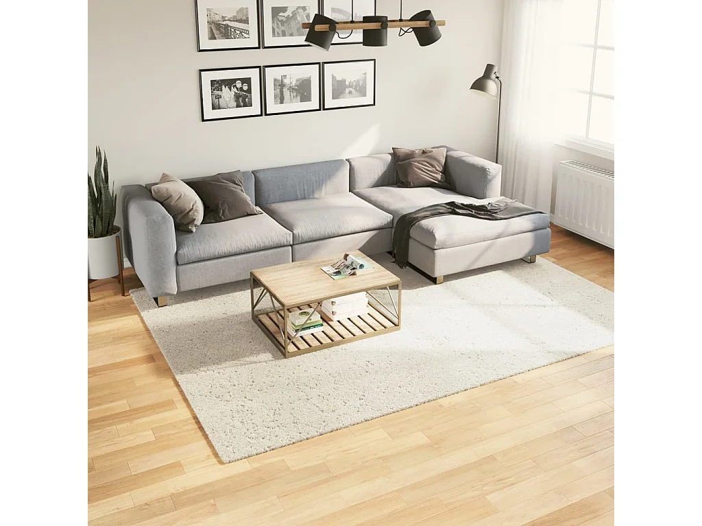 Vloerkleed ISTAN hoogpolig glanzend 200x280 cm crèmekleurig NL277107