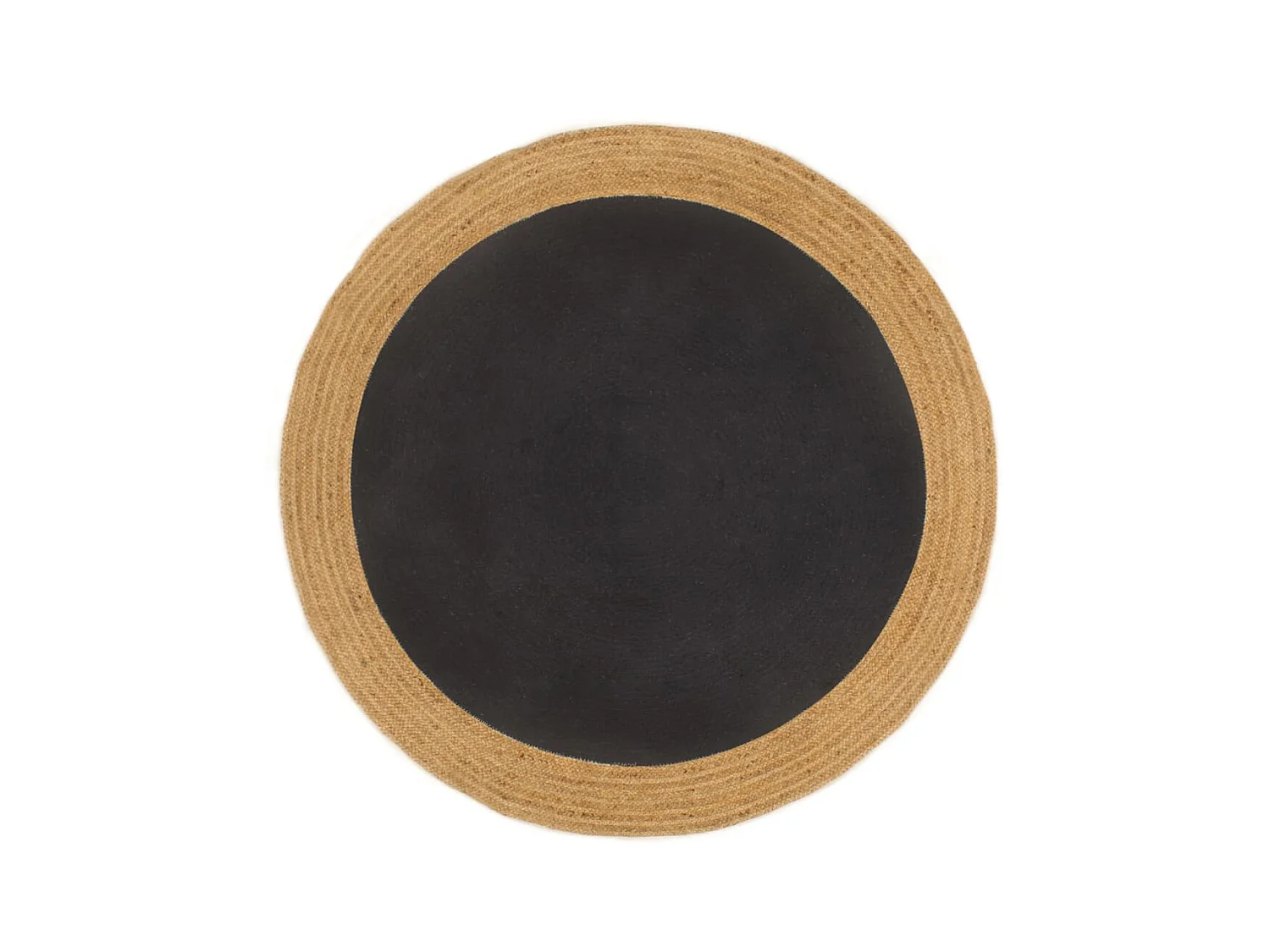 Tapis tressé Noir et naturel 150 cm Jute et coton Rond QBH14467