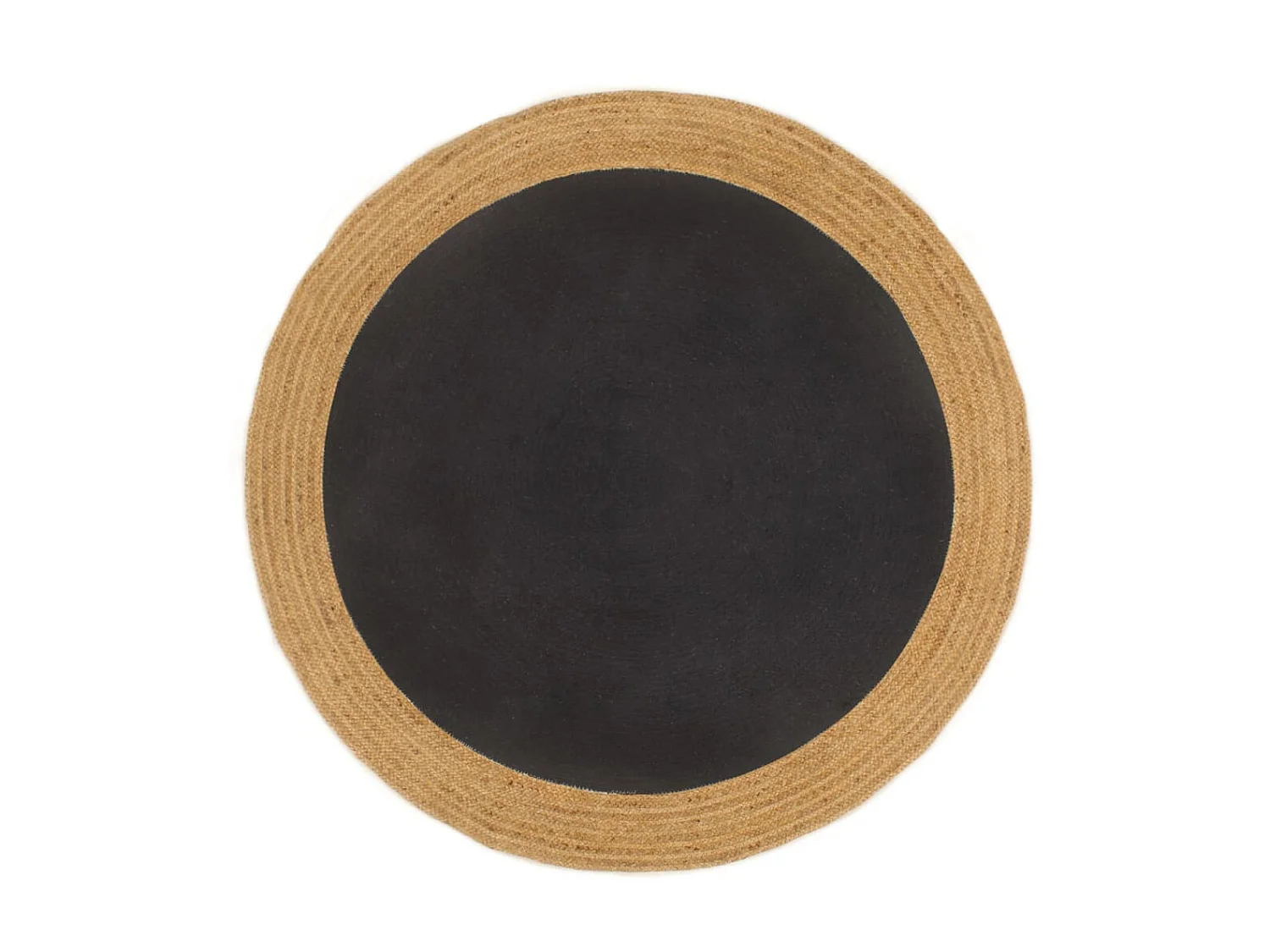 Tapis tressé Noir et naturel 150 cm Jute et coton Rond QBH14467