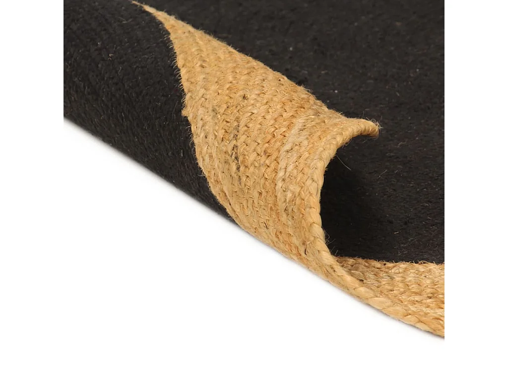 Tapis tressé Noir et naturel 150 cm Jute et coton Rond QBH14467