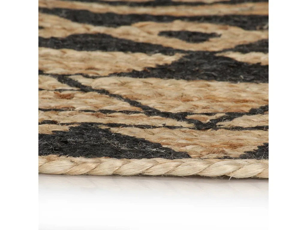 Vloerkleed handgemaakt met zwarte print 150 cm jute NL355200