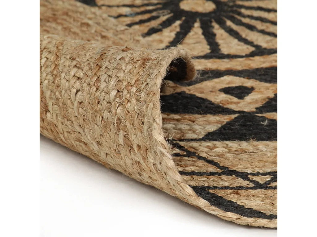 Tapis fait à la main Jute avec imprimé noir 150 cm QBH38294