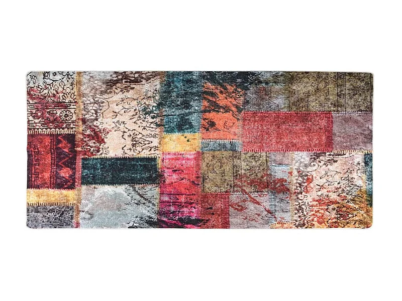 Tapis lavable antidérapant Patchwork 80x300 cm Multicolore QBH71392