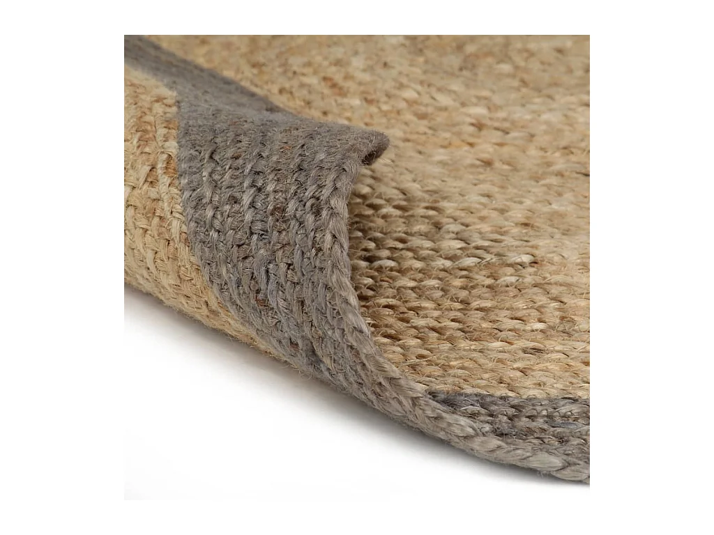 Vloerkleed handgemaakt met grijze rand 120 cm jute NL648943