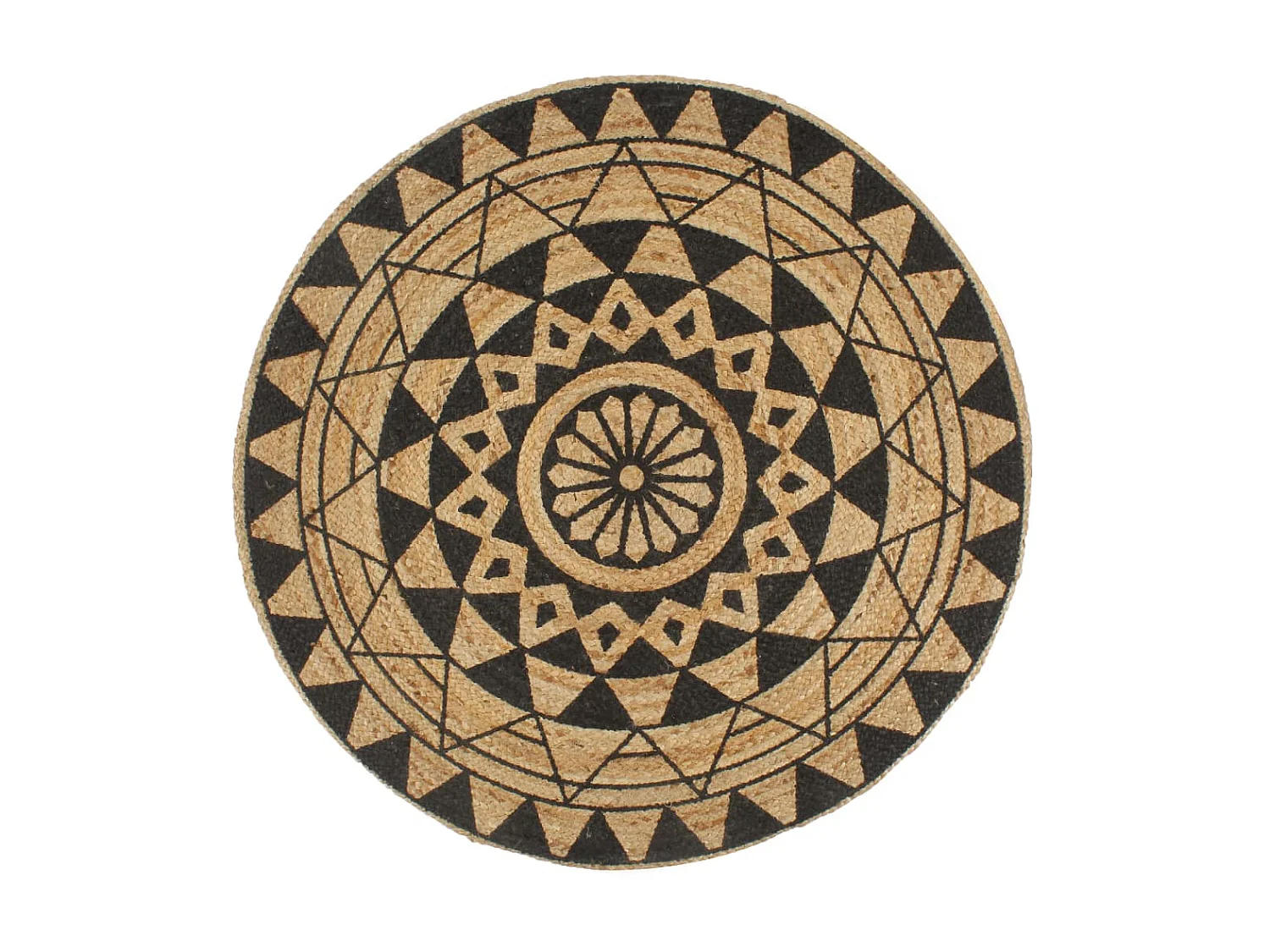 Tapis fait à la main Jute avec imprimé noir 120 cm QBH29022