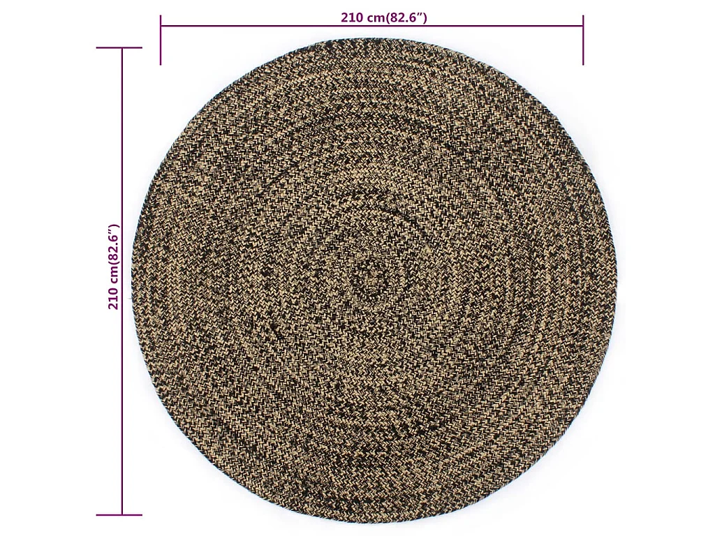 Tapis fait à la main Jute Noir et marron 210 cm QBH27165