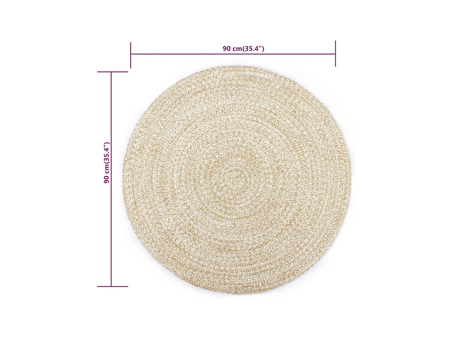 Tapis fait à la main Jute Blanc et naturel 90 cm QBH24718