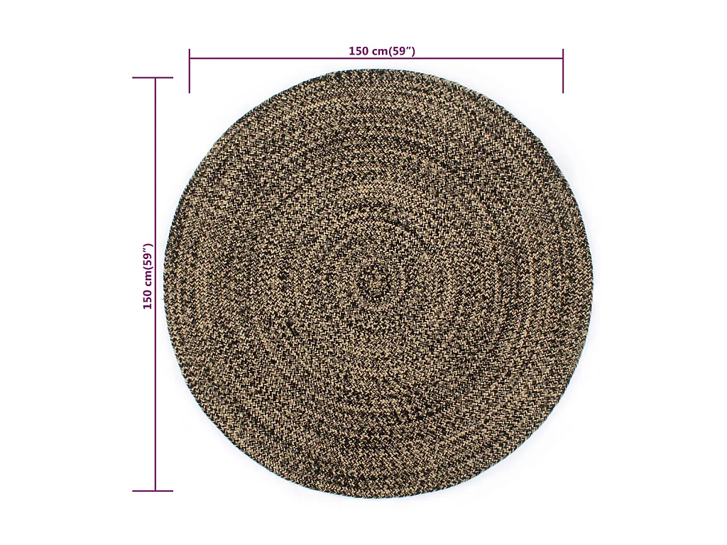 Tapis fait à la main Jute Noir et naturel 150 cm QBH50010