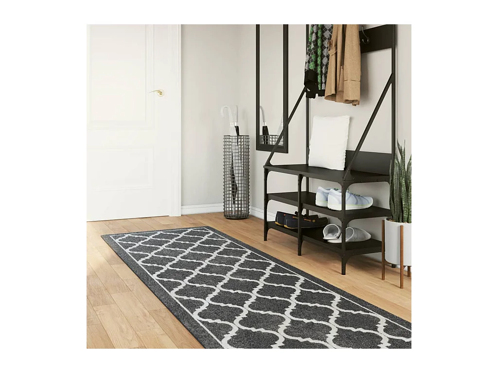 Tapis lavable noir et blanc 80x300 cm antidérapant QBH91078