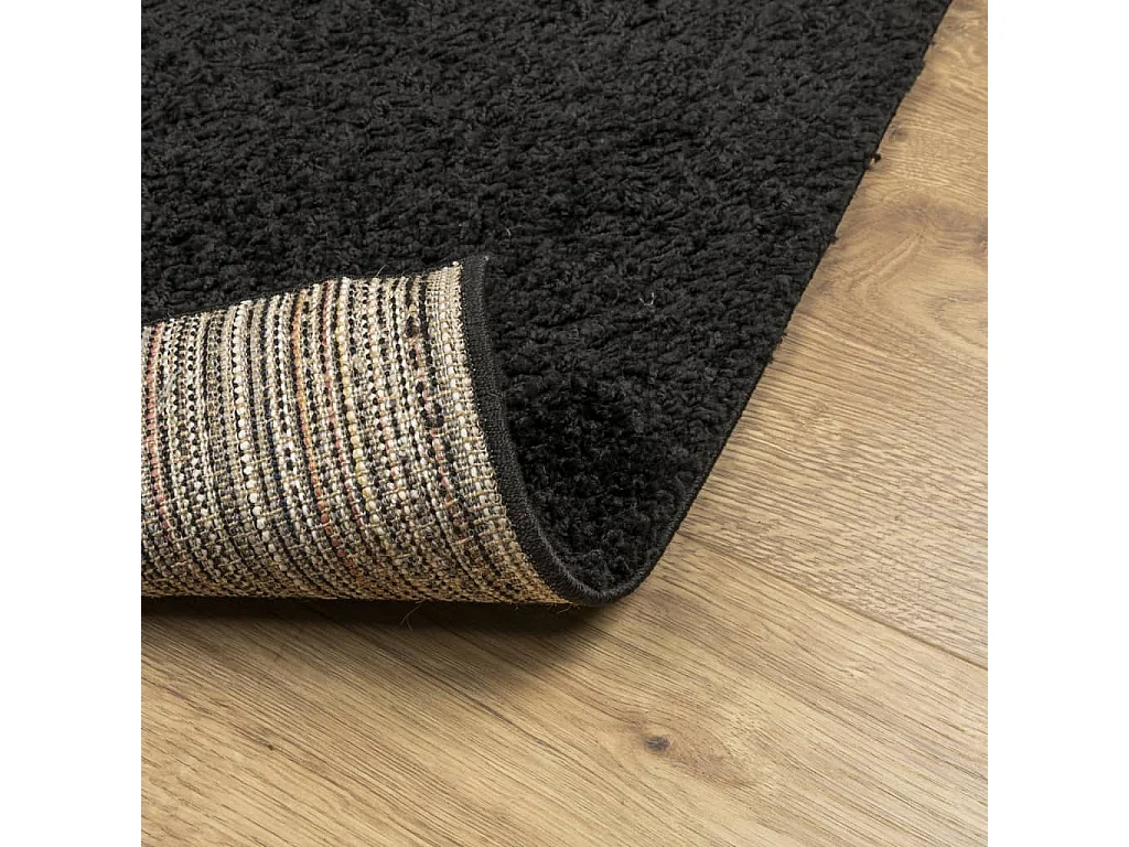 Tapis shaggy à poils longs moderne noir 240x240 cm QBH44789