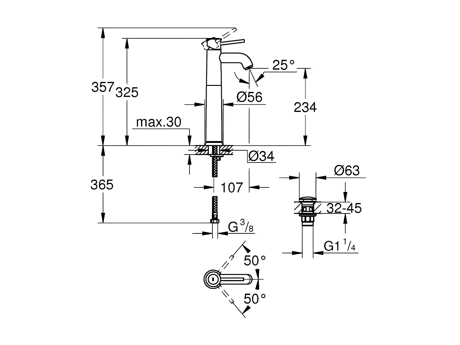 Waschtischbatterie GROHE Start Classic Größe XL Chrom