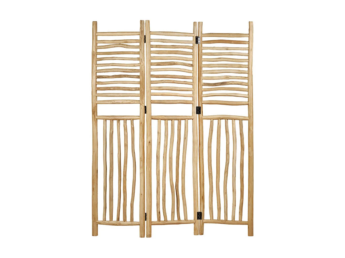 Paravent 3 pans pliables en bois de teck massif H. 170 cm - MARIANO