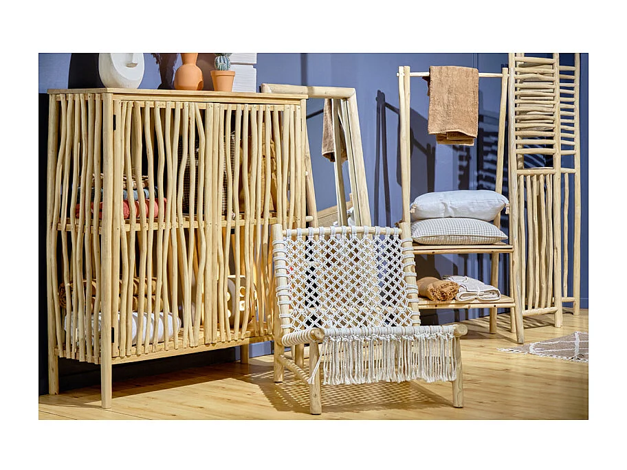 Paravent 3 pans pliables en bois de teck massif H. 170 cm - MARIANO