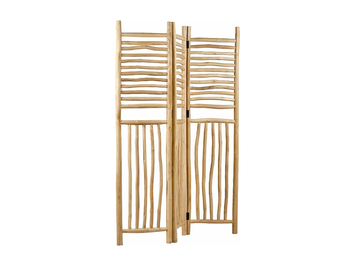 Paravent 3 pans pliables en bois de teck massif H. 170 cm - MARIANO