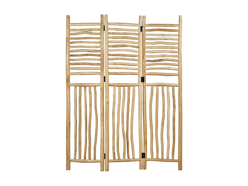 Paravent 3 pans pliables en bois de teck massif H. 170 cm - MARIANO