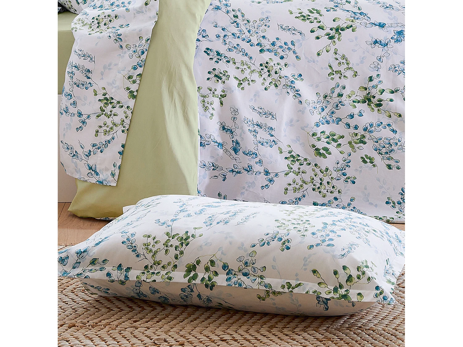 Taie d'oreiller 50x70 cm satin de coton ANGÈLE vert tilleul