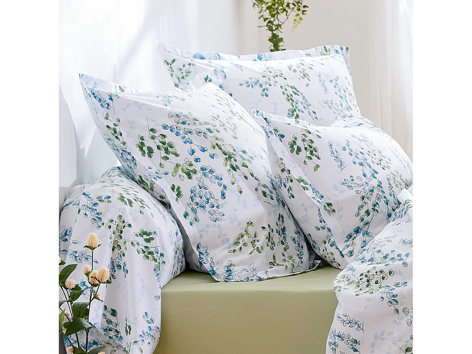 Taie d'oreiller 65x65 cm satin de coton ANGÈLE vert tilleul