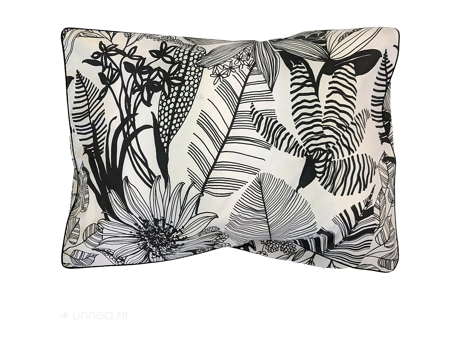 Taie d'oreiller 50x70 cm percale de coton ALBA beige/noir