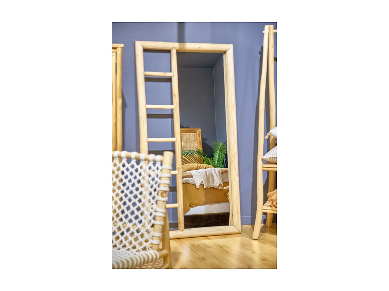 Miroir avec porte serviettes en teck massif H. 150 cm - MARIANO