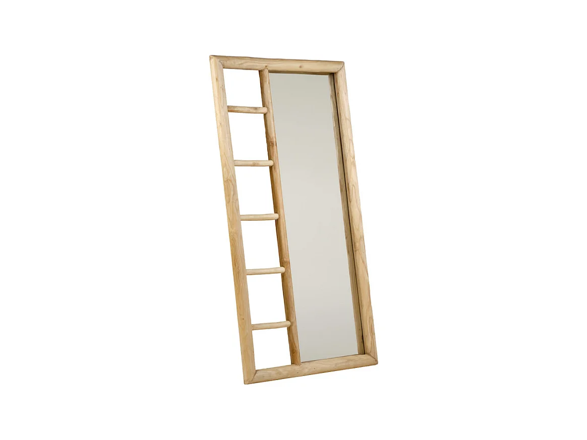 Miroir avec porte serviettes en teck massif H. 150 cm - MARIANO